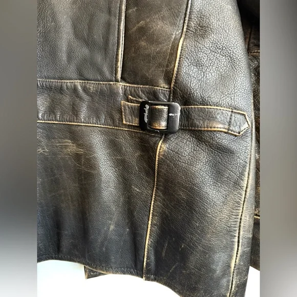 Kenneth Cole New York Men’s L Heavyweight Distressed Brown Leather Jacket Patina